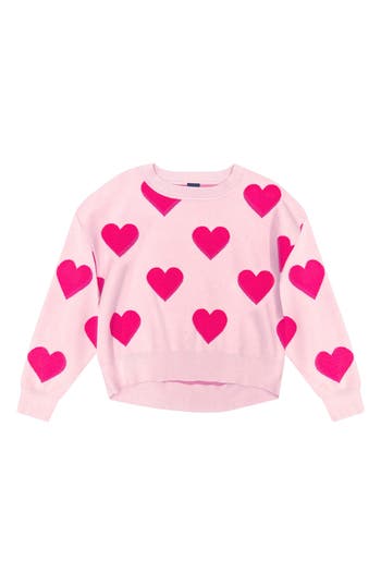 Pixielane Kids' Heart Graphic Sweater In Pink