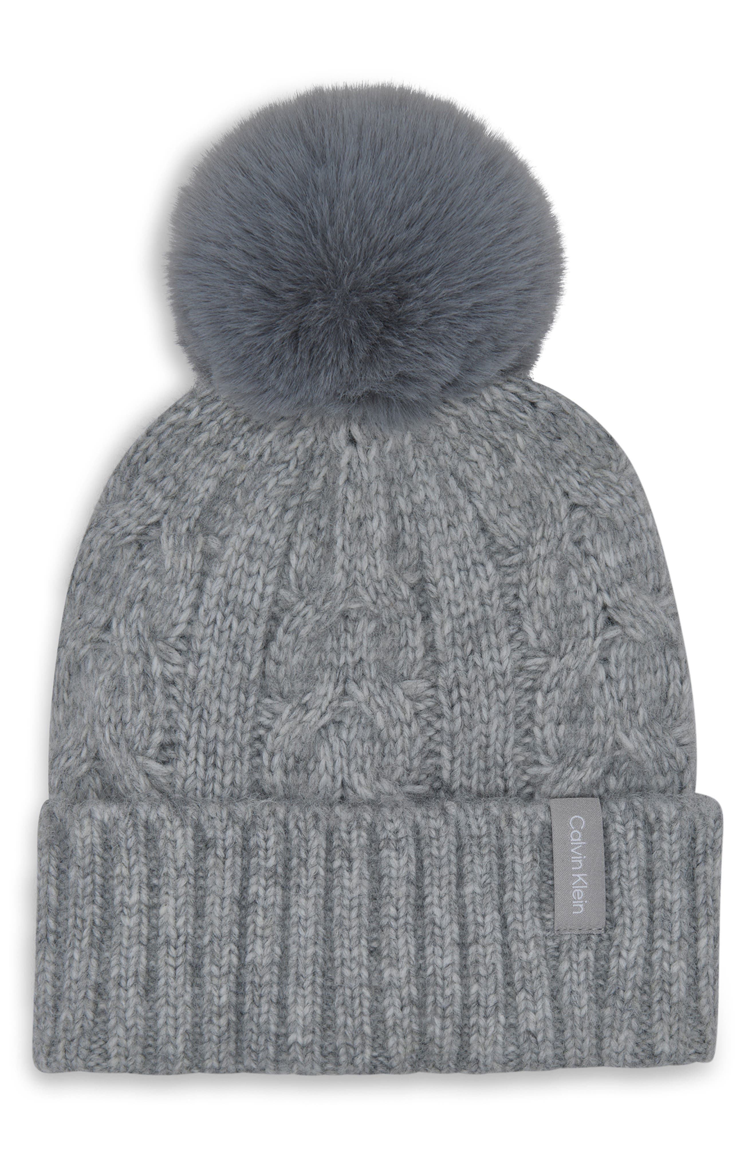 Calvin Klein Faux Fur Pompom Beanie