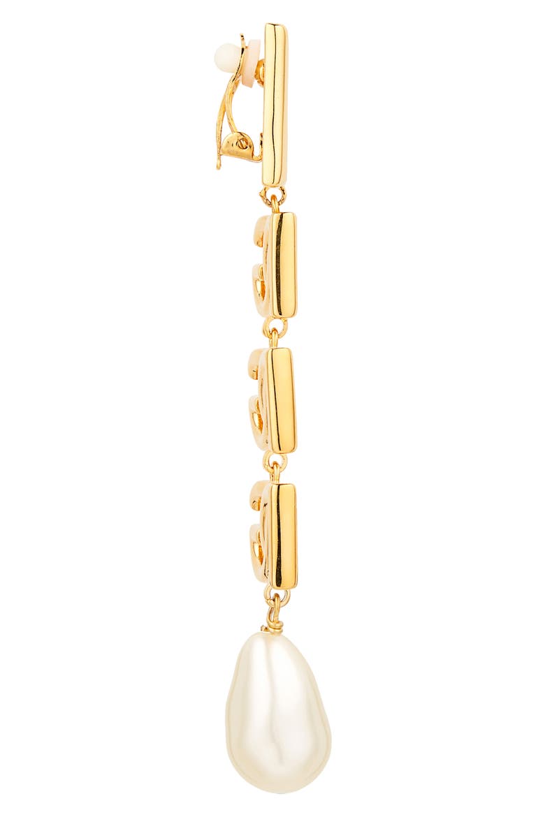 Logo Imitation Pearl Clip-On Drop Earrings, Alternate, color, ORO