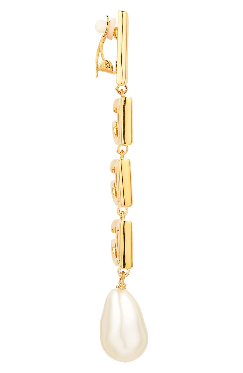 Dolce&Gabbana Logo Imitation Pearl Clip-On Drop Earrings, Alternate, color, Oro