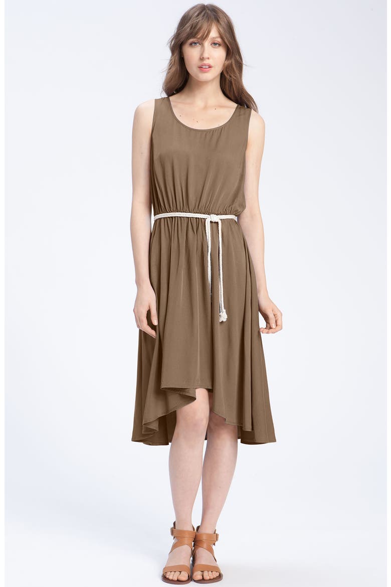 Belted Woven Tank Dress, Main, color, STONE FOSSIL