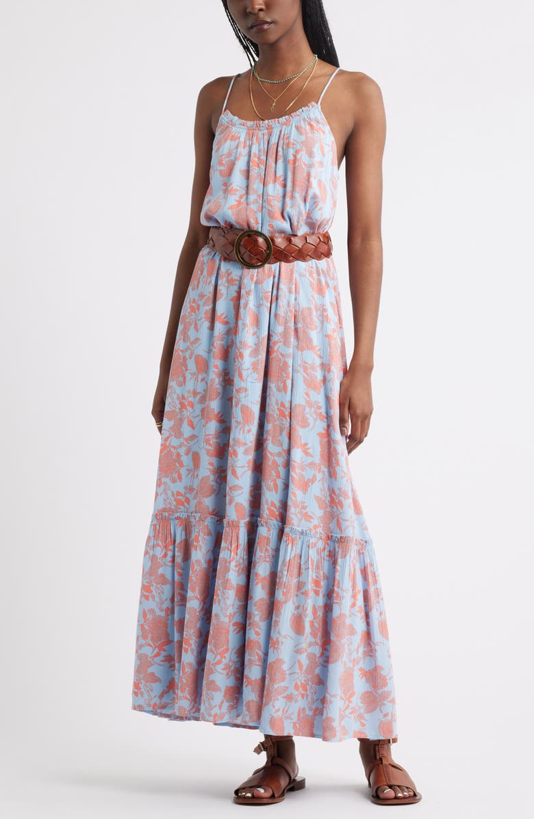 Treasure & Bond Floral Ruffle Hem Maxi Sundress, Alternate, color, Blue- Coral Jill Bloom