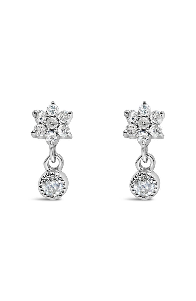Haus of Brilliance Silver 1/10 Cttw Diamond Star Stud with Bezel Drop Dangle Earrings, Main, color, White