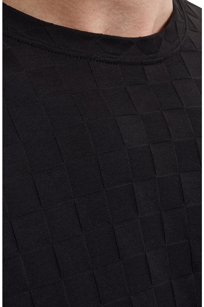 Check Jacquard Mercerized Cotton T-Shirt, Alternate, color, BLACK