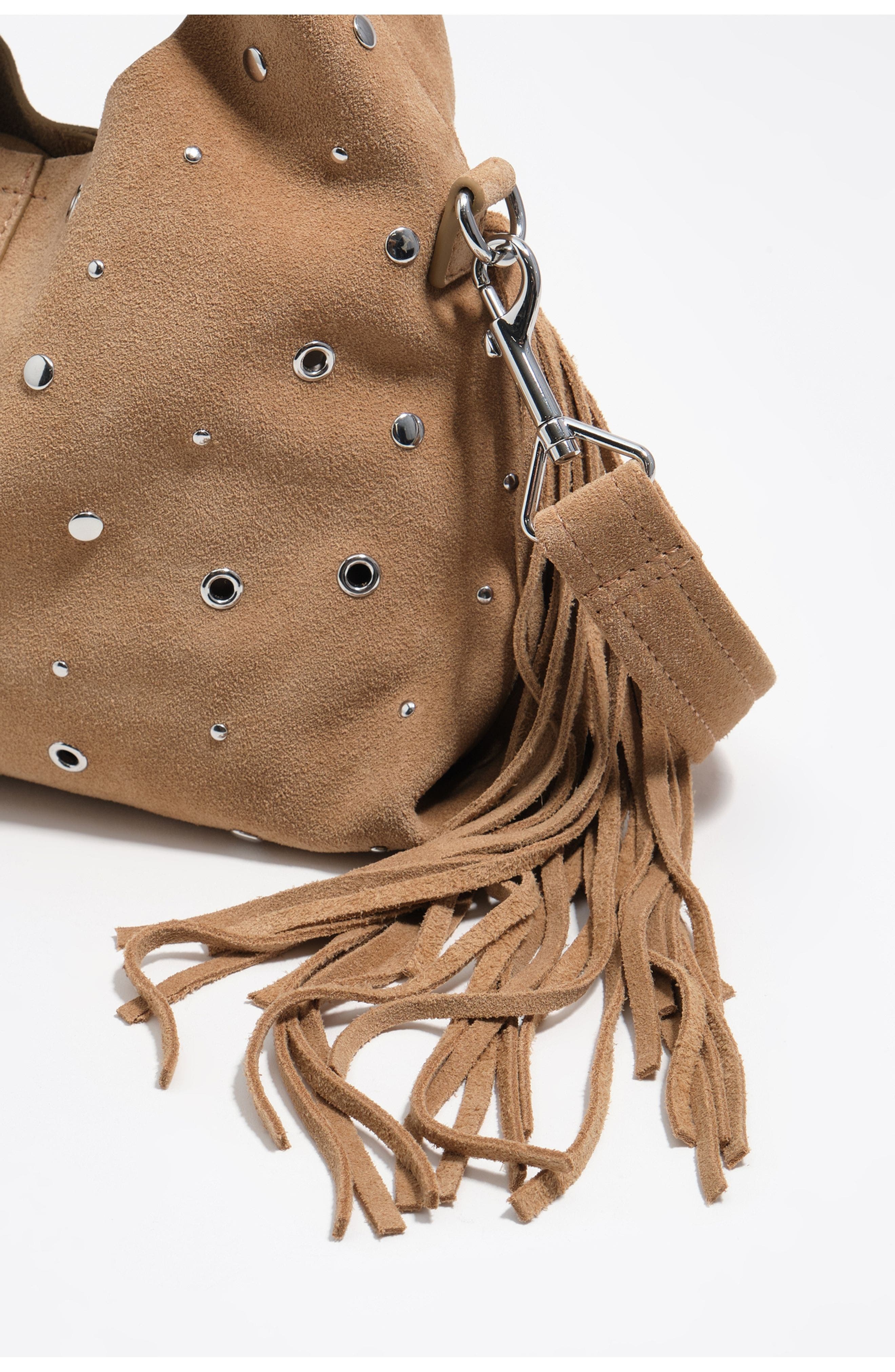 Bimba y Lola Small Paper Suede Handbag, Alternate, color, Natural