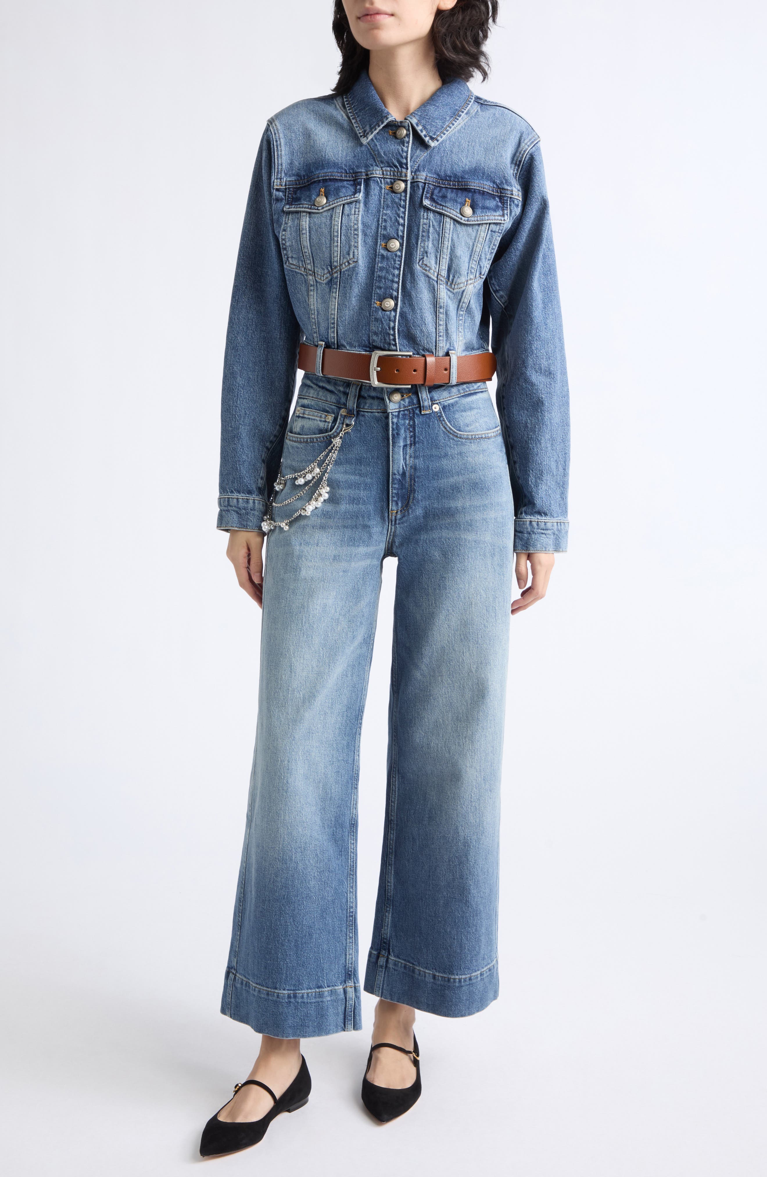Cinq à Sept Betsy Pearl Chain High Waist Wide Leg Jeans (Women