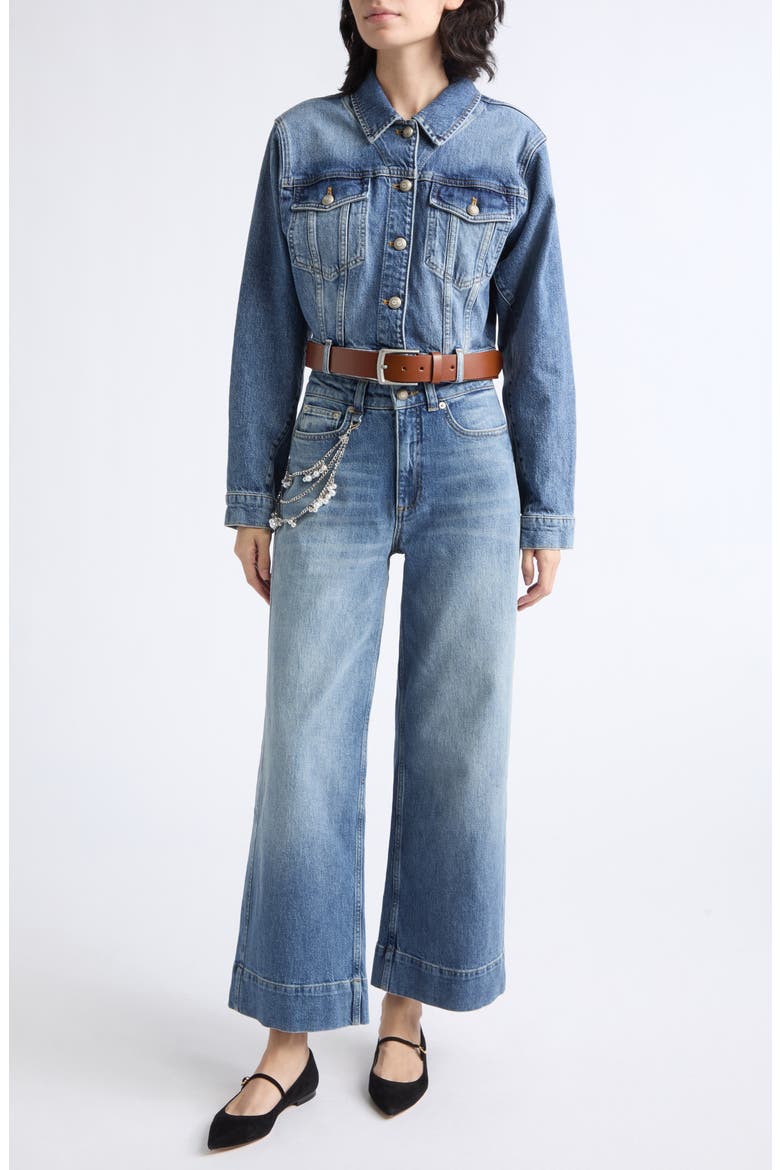 Graciel Belted Cropped Denim Jacket, Alternate, color, AMBERSTONE