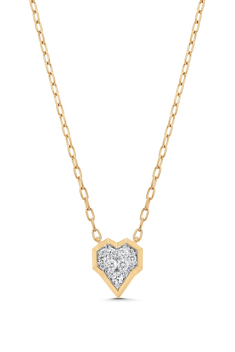 Honey Comb Diamond Heart Pendant Necklace, Main, color, YELLOW GOLD