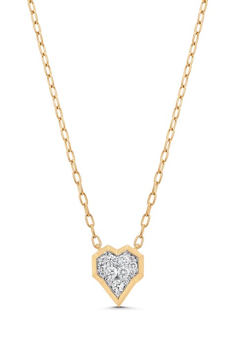 Honey Comb Diamond Heart Pendant Necklace