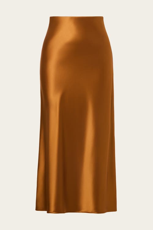Malina Aubree Satin Midi Skirt In Brown