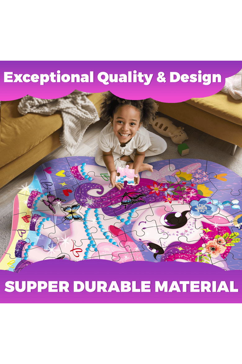 Giant Shaped Glitter Floor Kids Puzzles, Alternate, color, Unicorn
