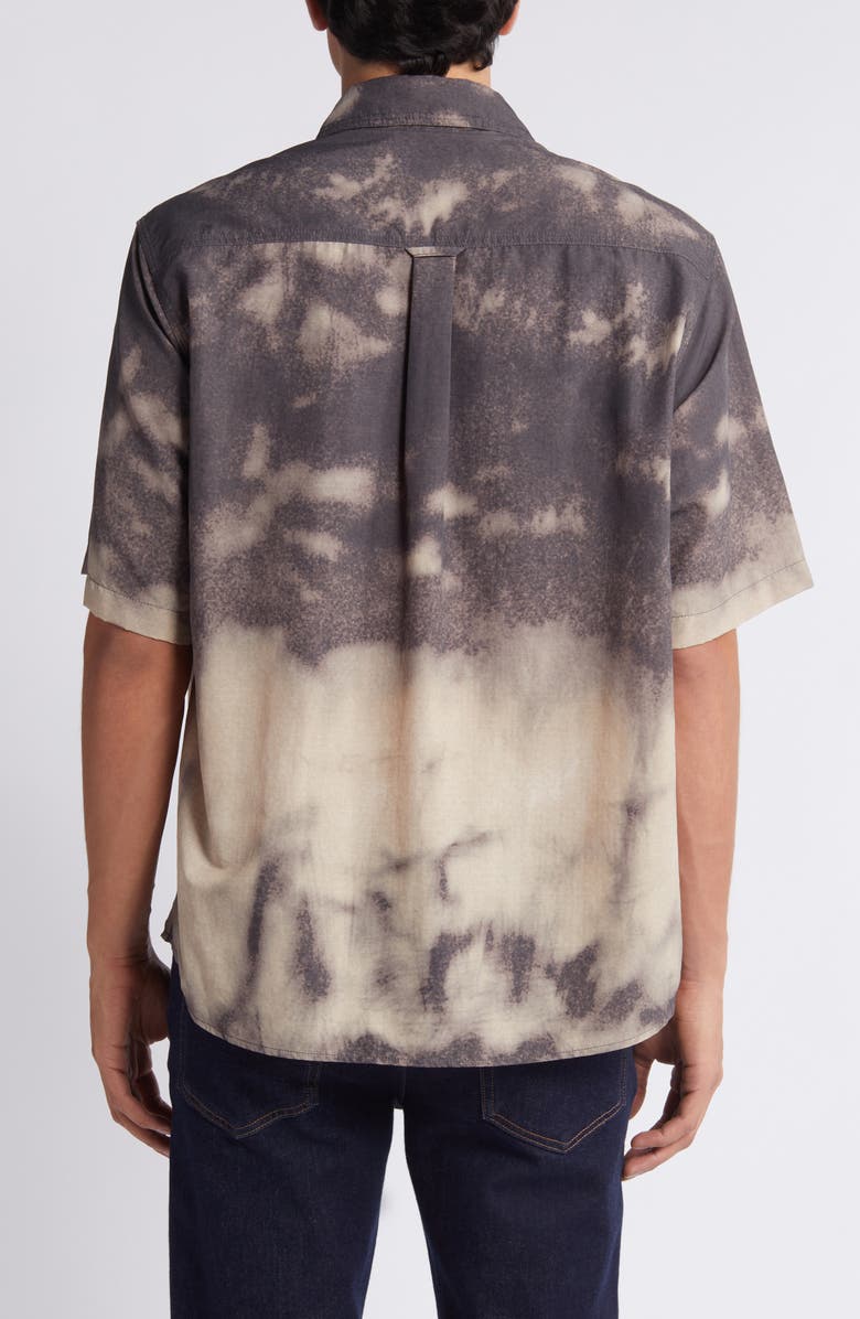 HUGO Eratino Tie Dye Short Sleeve Nylon Button-Up Shirt, Alternate, color, Medium Brown