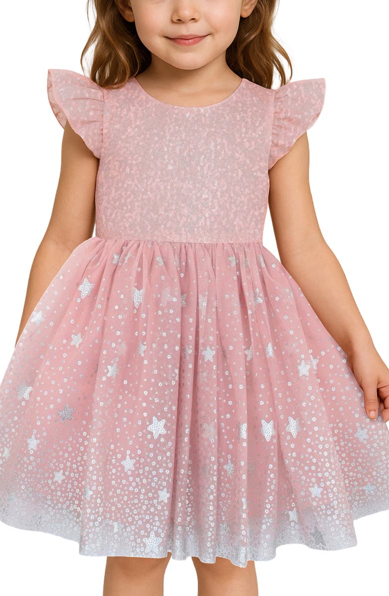 Zunie Kids' Sequin Star Party Dress, Alternate, color, Blush