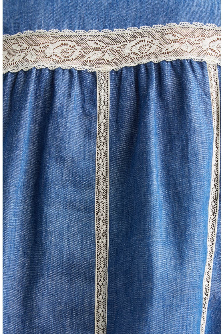 Awaken Lace Trim Denim Shirt, Alternate, color, RAILWAY BLUE