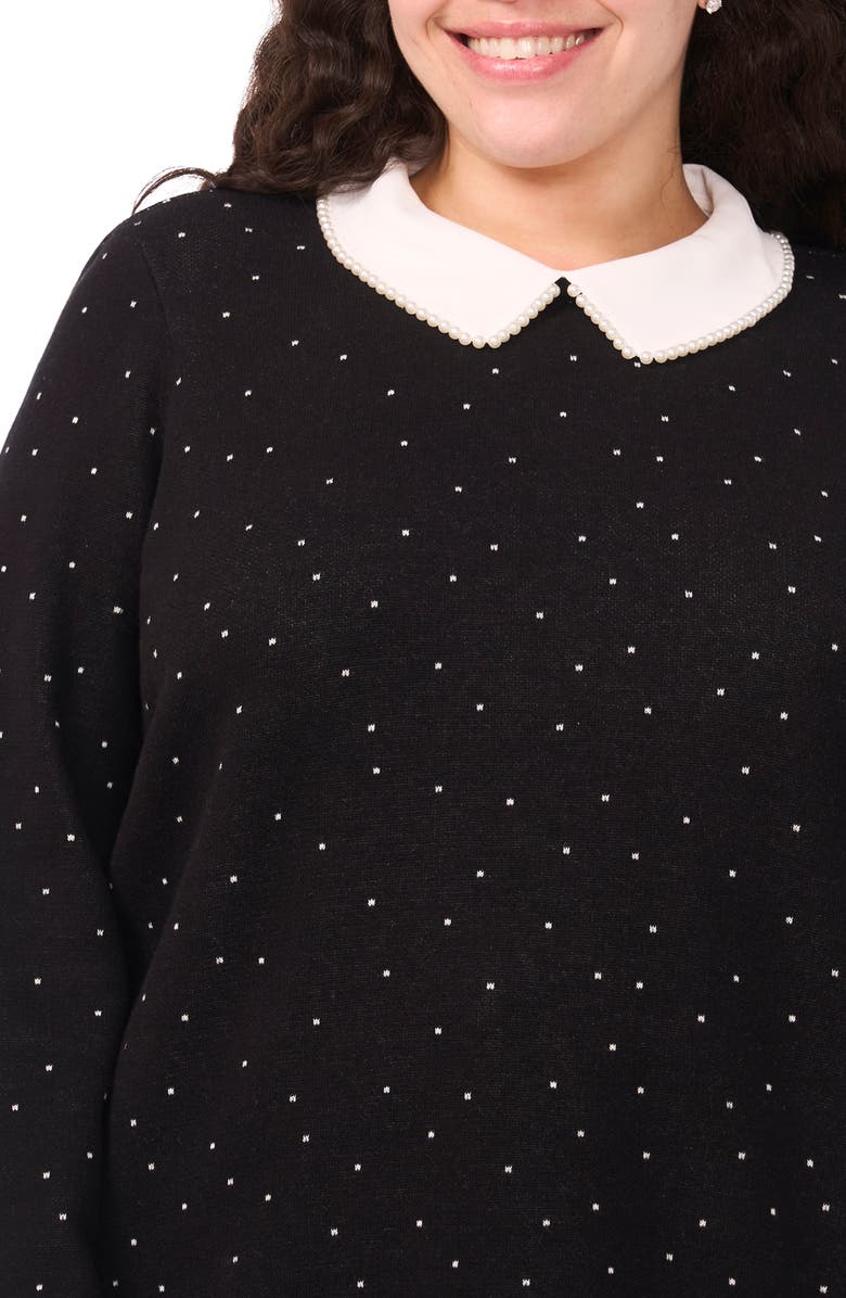 CeCe Faux Pearl Contrast Collar Cotton Top, Alternate, color, Rich Black