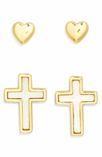 ARGENTO VIVO Set of 2 Heart & Mother-of-Pearl Cross Stud Earrings