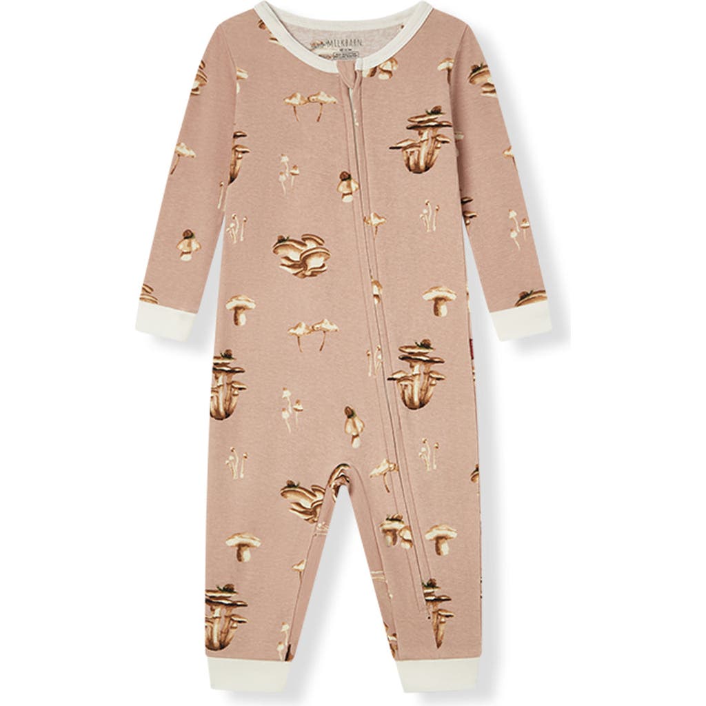 Milkbarn Organic Cotton Zipper Pajama In Brown