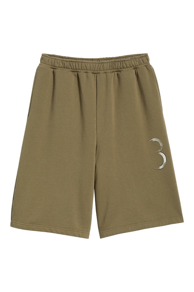 Pleated Baggy Organic Cotton Graphic Sweat Shorts, Alternate, color, BROWN