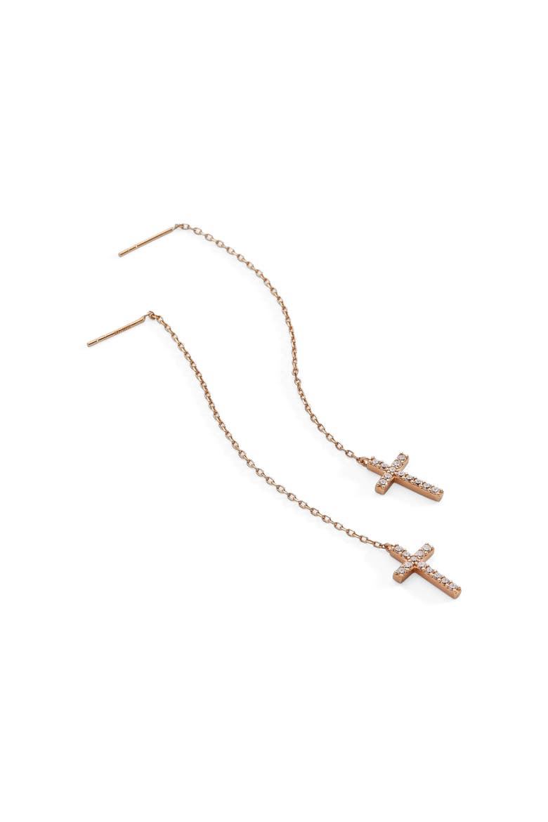 Delicate Pave Cross Threader Earrings, Alternate, color, Gold