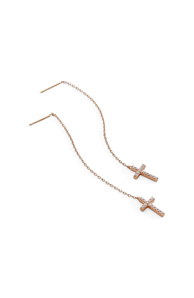 Alex and Ani Delicate Pave Cross Threader Earrings, Alternate, color, Gold