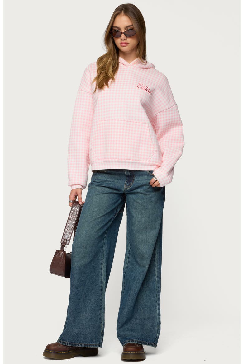 Gingham Oversize Hoodie, Alternate, color, PINK
