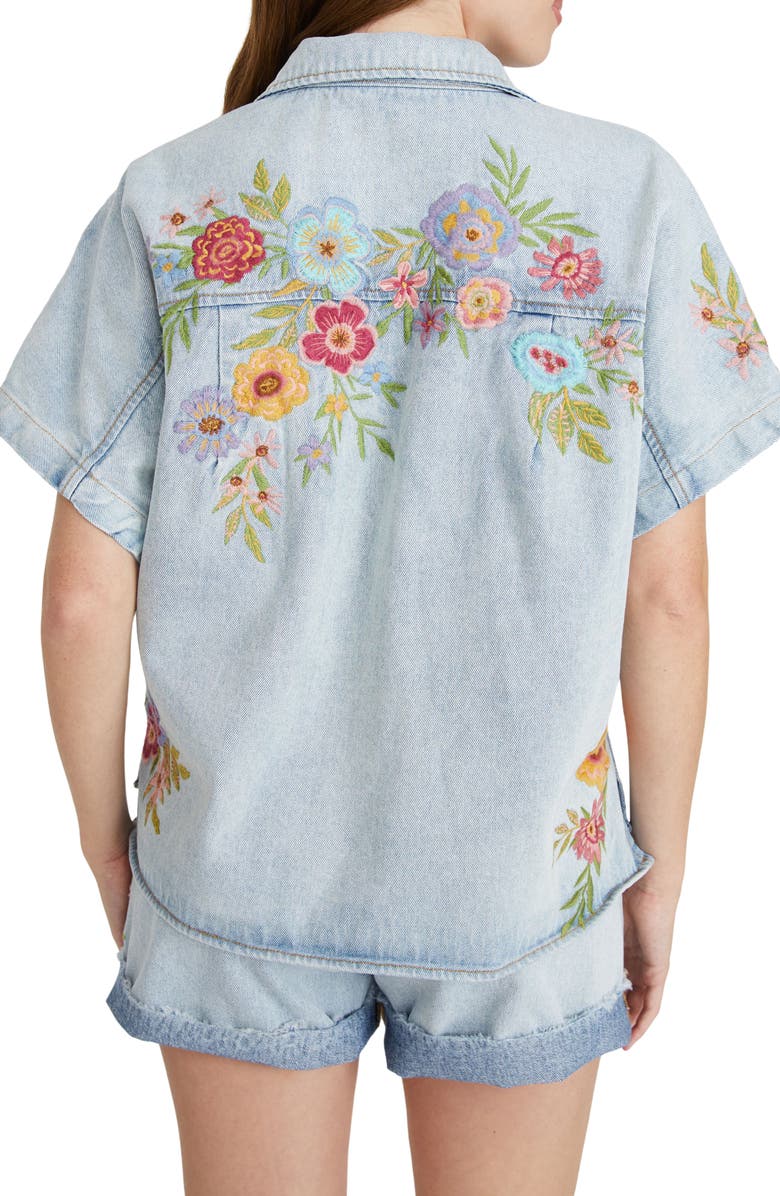 Driftwood Floral Embroidered Denim Camp Shirt, Alternate, color, Light Wash