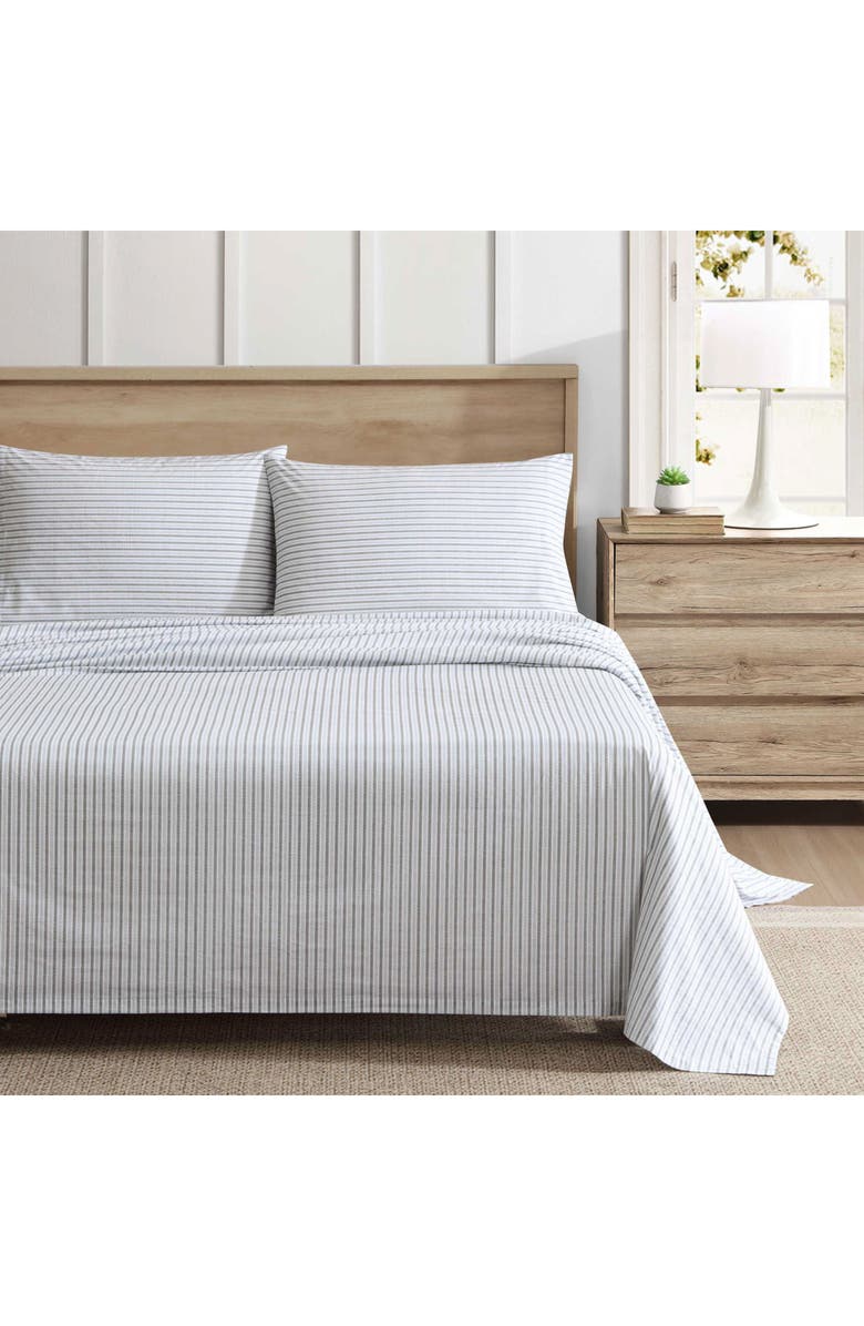 Eddie Bauer Ticking Stripe 200 Thread Count Cotton Percale Sheet Set, Alternate, color, Dark Grey/ Light Grey