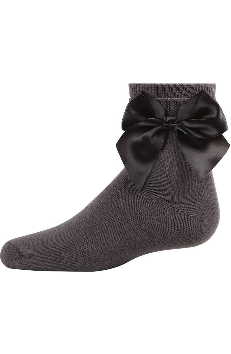 MeMoi Silky Side Bow Anklet Socks, Main, color, Charcoal