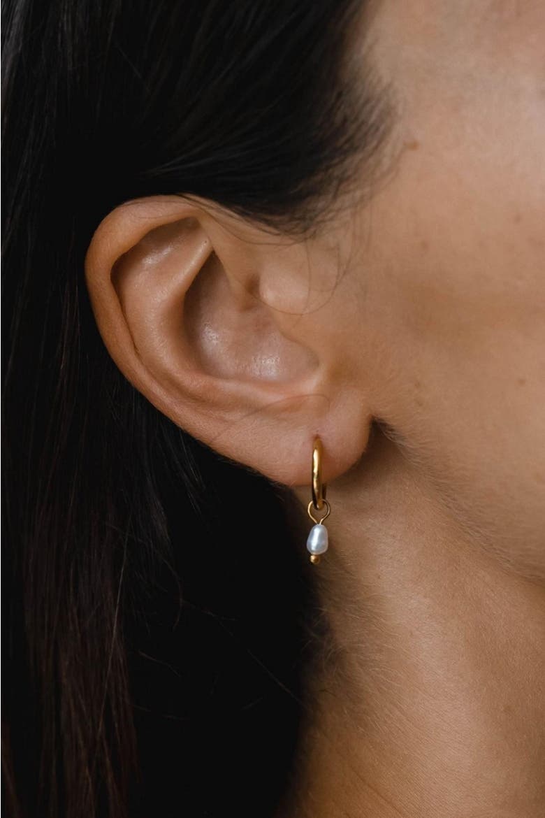 Pearl Huggie Hoops  Earrings, Alternate, color, Gold