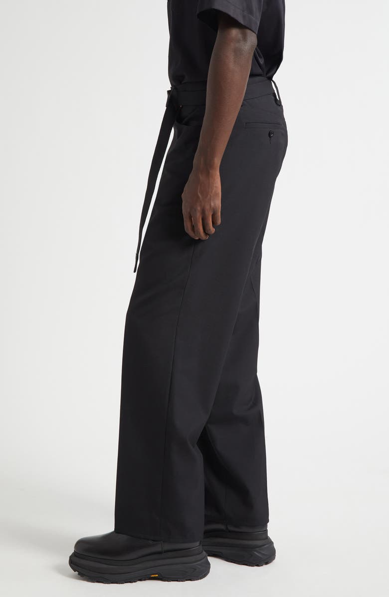 Sacai Belted Black Flat Front Five Pocket Pants, Alternate, color, Black