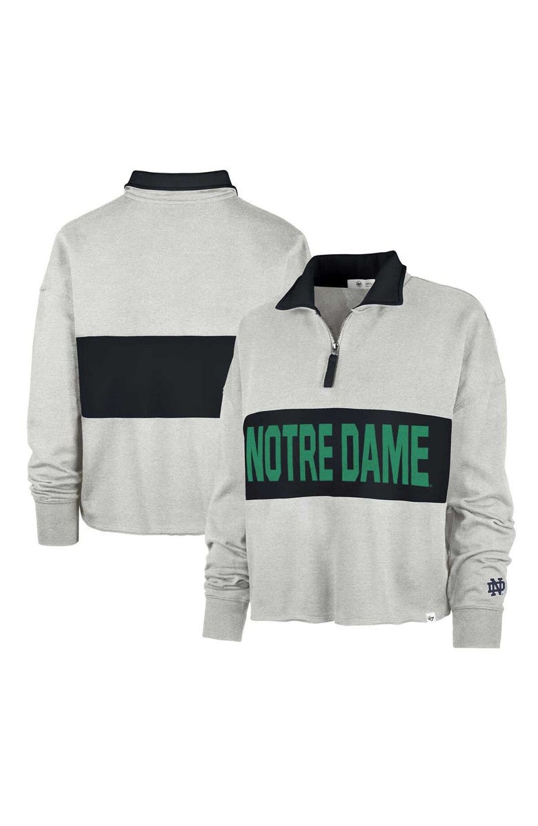 '47 Women's '47 Gray Notre Dame Fighting Irish Next Level Remi Cropped Quarter-Zip Sweatshirt, Main, color, 