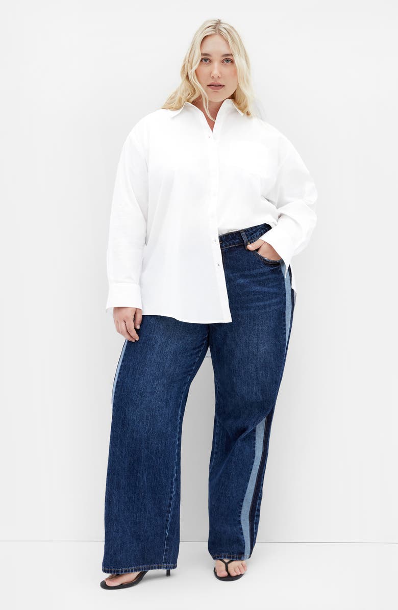 City Chic Callie Oversize Long Sleeve Button-Up Shirt, Alternate, color, Ivory