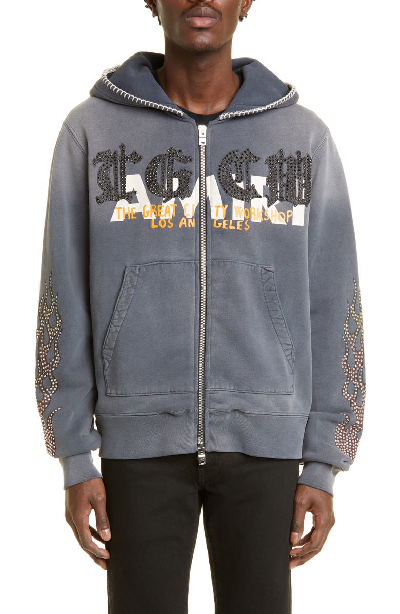 AMIRI T.G.C.W. Crystal Zip Graphic Hoodie, Main, color, 