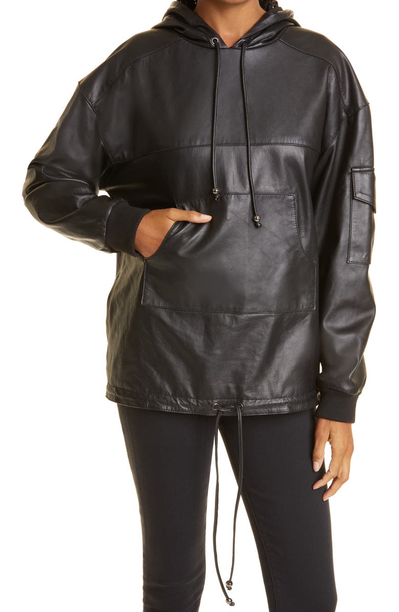 Nicole Miller Leather Hooded Pullover, Main, color, 