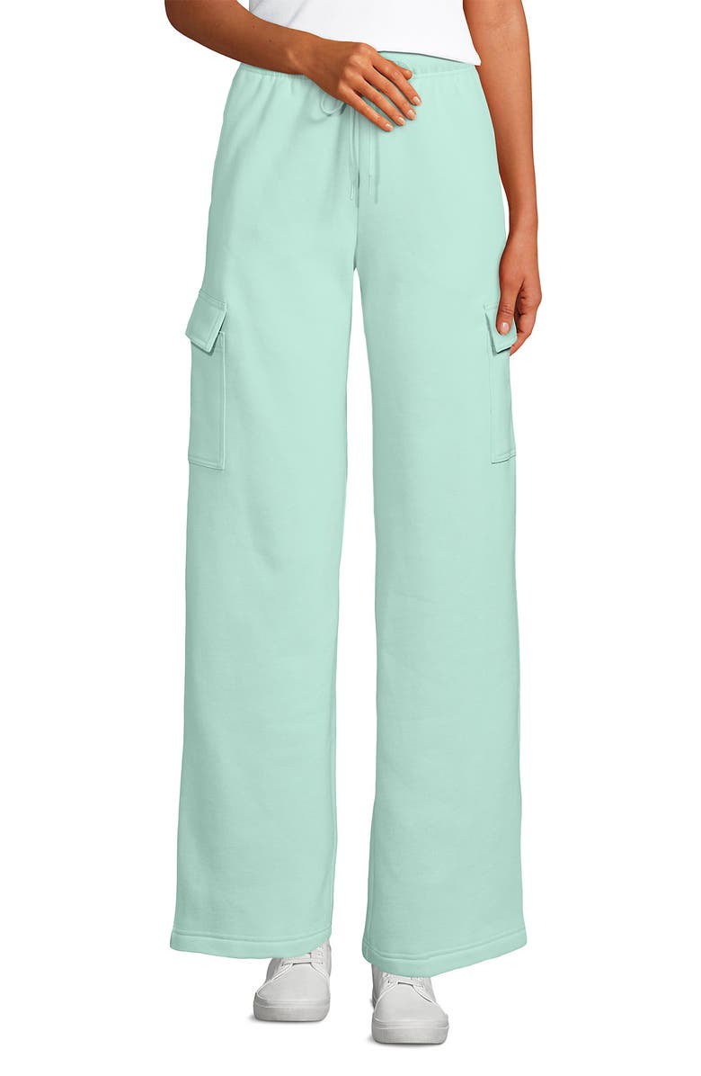 Lands' End Serious Sweats High Rise Wide Leg Cargo Pants, Main, color, Julep