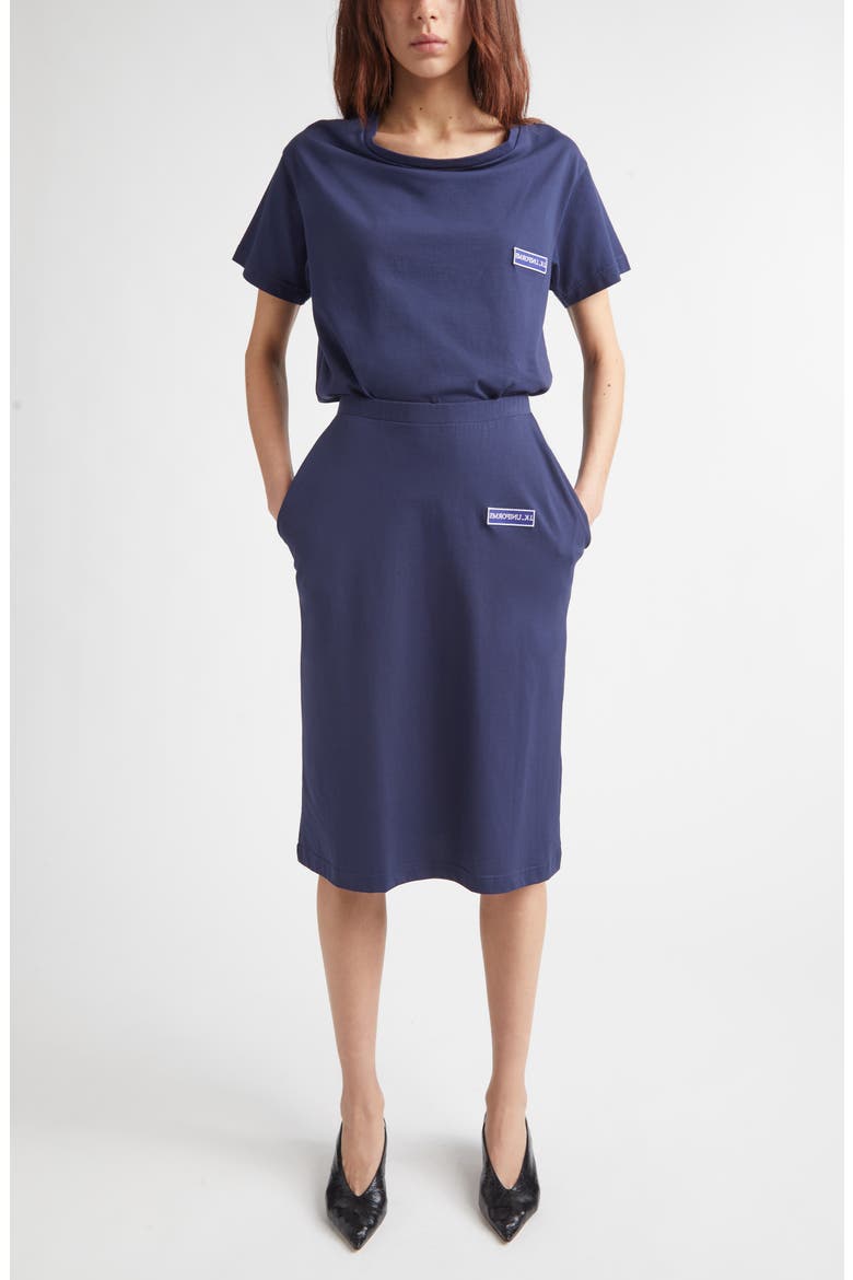 Johanna J.K. Finance Label Jersey Pencil Skirt, Alternate, color, DARK NAVY