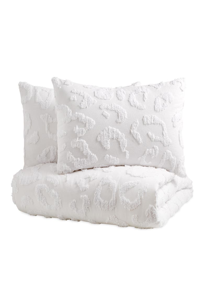 Chenille Leopard Comforter & Sham Set, Main, color, WHITE
