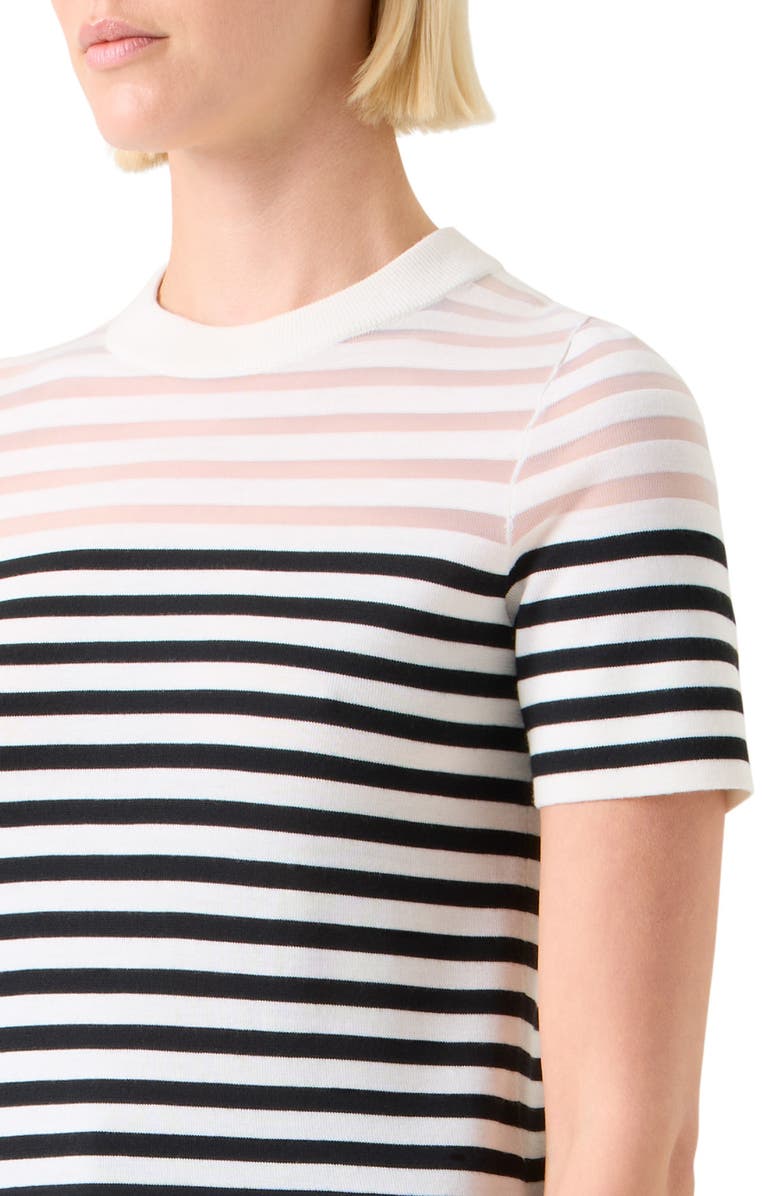 Akris punto Stripe Short Sleeve Virgin Merino Wool Blend Sweater, Alternate, color, Cream-Black