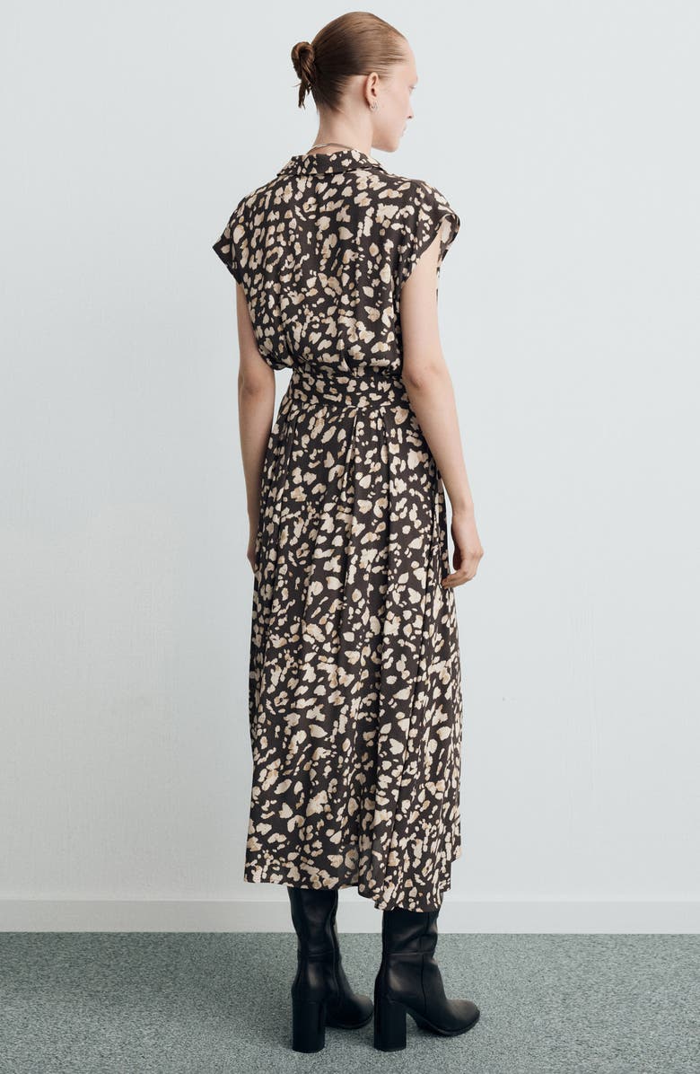 MANGO Printed Tie Belt Shirtdress, Alternate, color, Brown