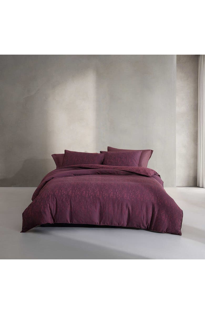 Calvin Klein Linear Circuit Cotton Duvet Cover & Shams Set, Alternate, color, Dark Red