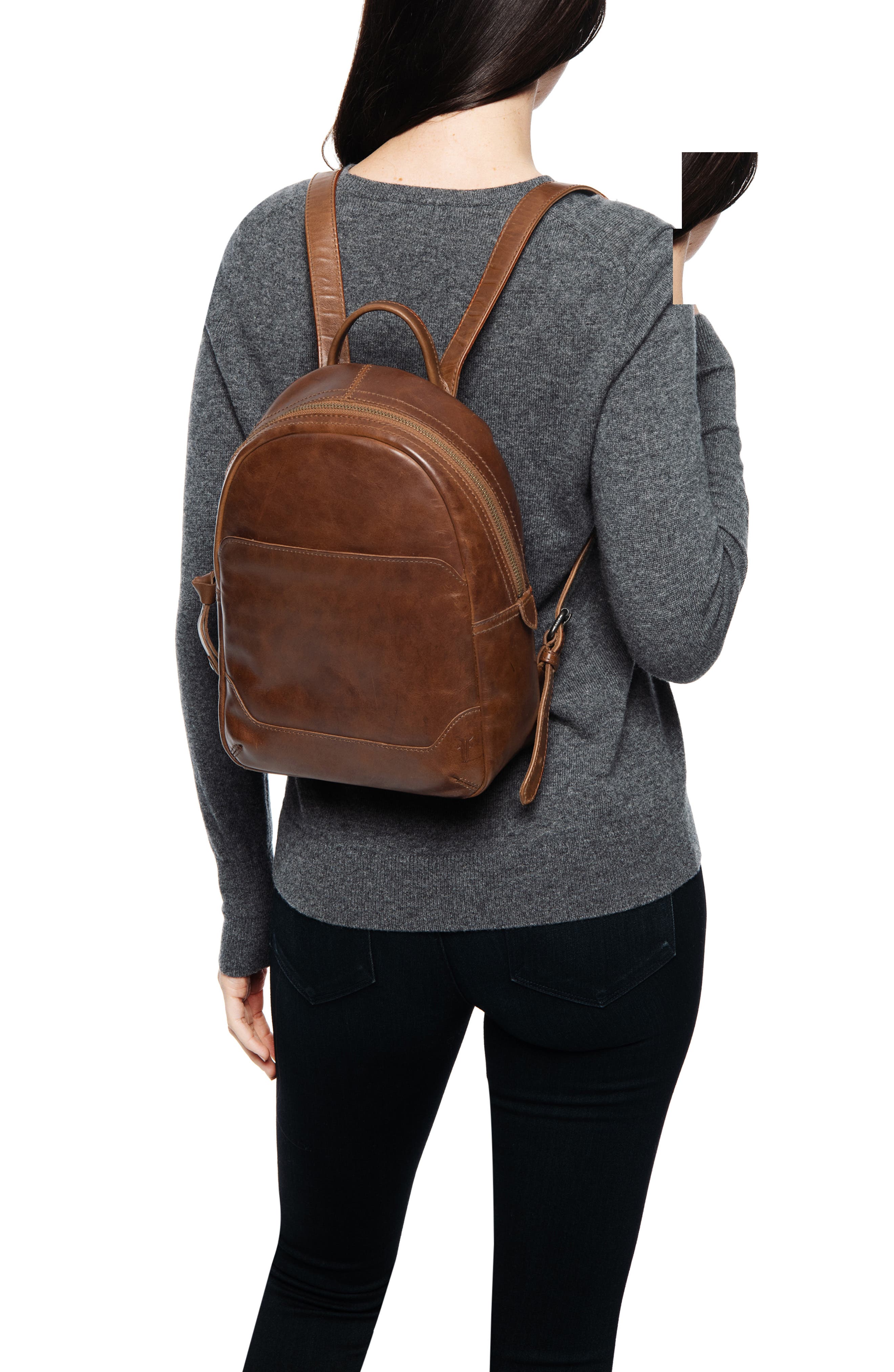Medium Melissa Calfskin Leather Backpack, Alternate, color, COGNAC