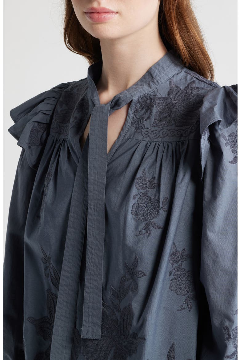 Nisa Floral Embroidered Ruffle Top, Alternate, color, STEEL BLUE