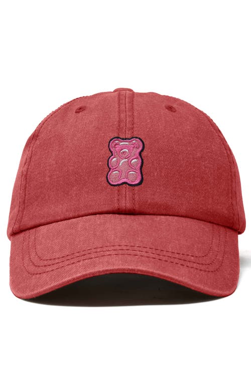Dalix Pink Gummy Embroidered Casual Cap In Washed Red