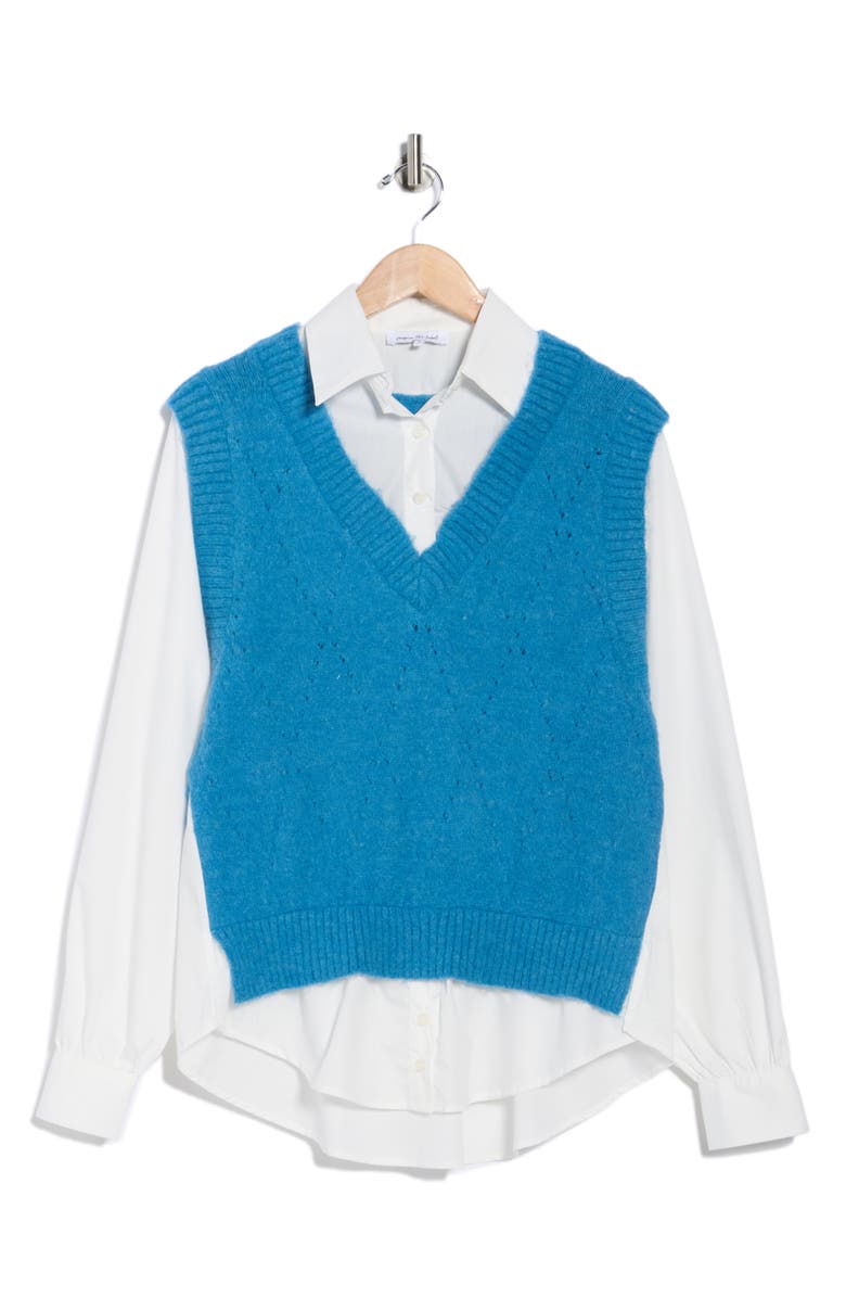 JACQUIE THE LABEL Eloise Mixed Media Vest Shirt, Alternate, color, Marine Blue