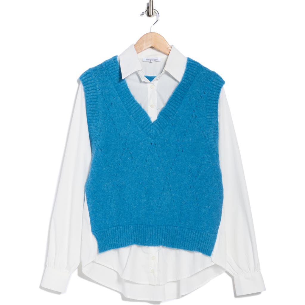 Jacquie The Label Eloise Mixed Media Vest Shirt In Blue