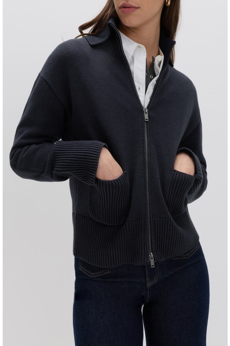 Point Collar Knit Cotton & Wool Blend Jacket, Main, color, MIDNIGHT NAVY BLUE