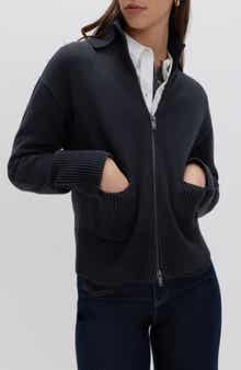 Point Collar Knit Cotton & Wool Blend Jacket