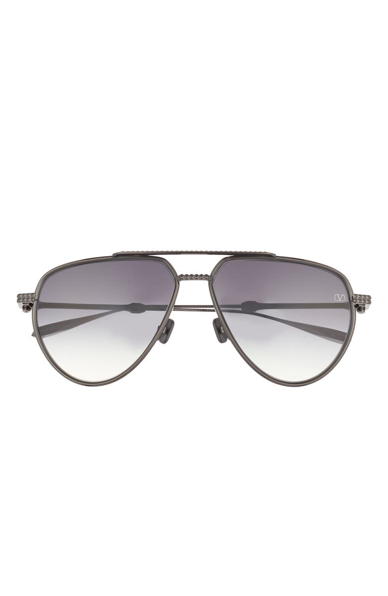 Valentino V-Stud II 59mm Aviator Sunglasses, Main, color, Black Black Grey