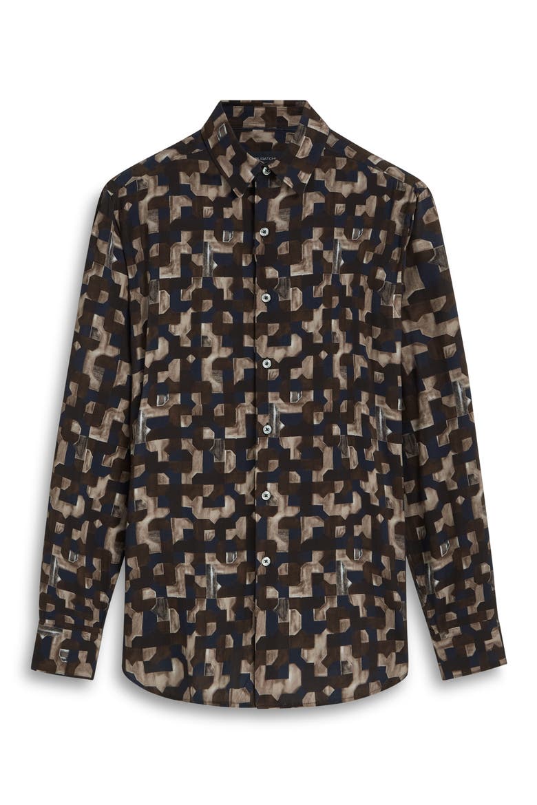 Julian Shaped Fit EcoVero™ Geo Print Button-Up Shirt, Alternate, color, CHESTNUT