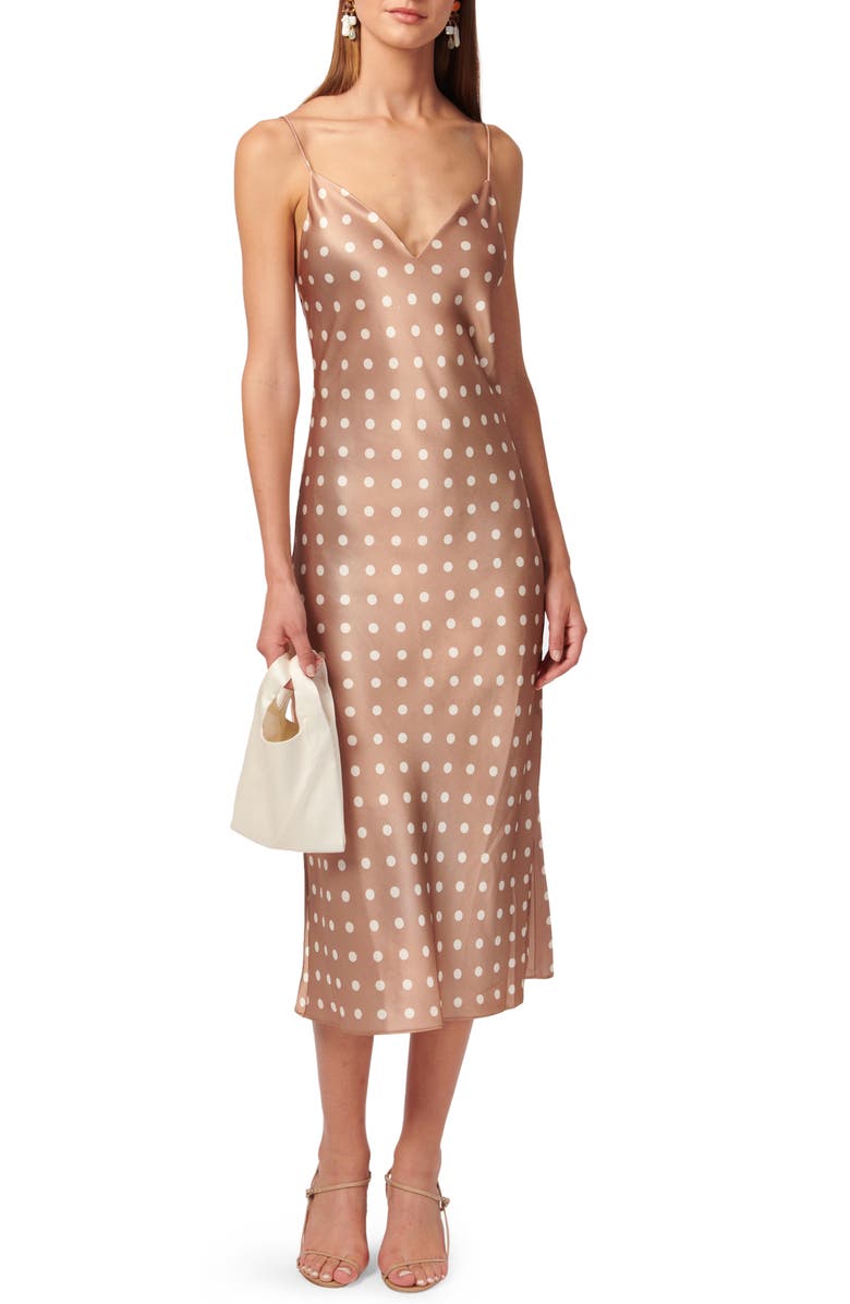 CAMI NYC Myla Satin Slipdress, Main, color, Macadamia Dot